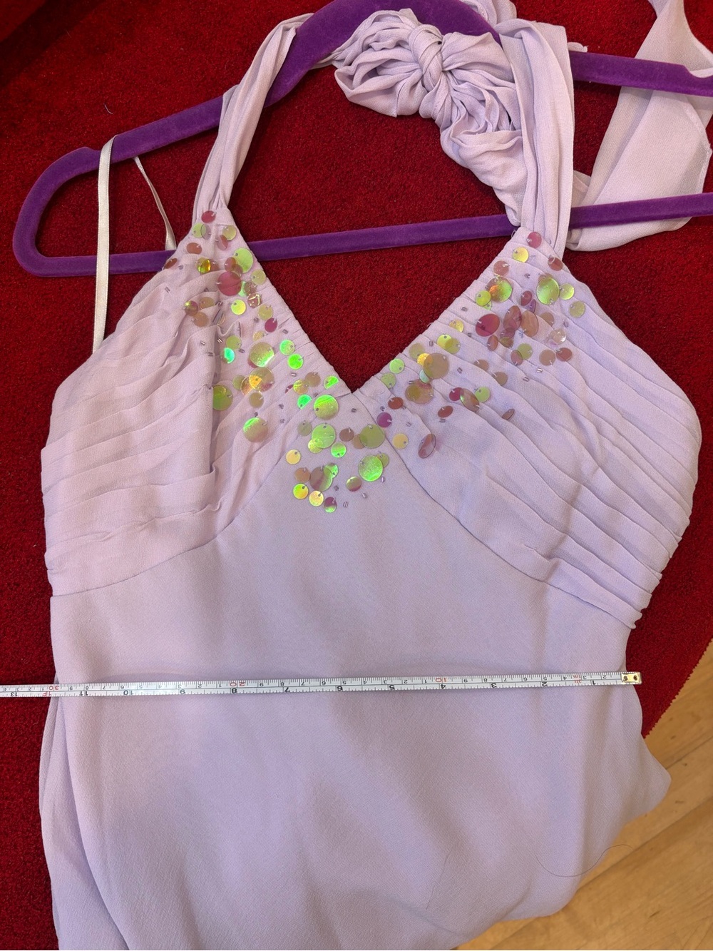 Lavender Halter Midi Dress with Sequin Detail 100% Silk - Picture 5 of 6
